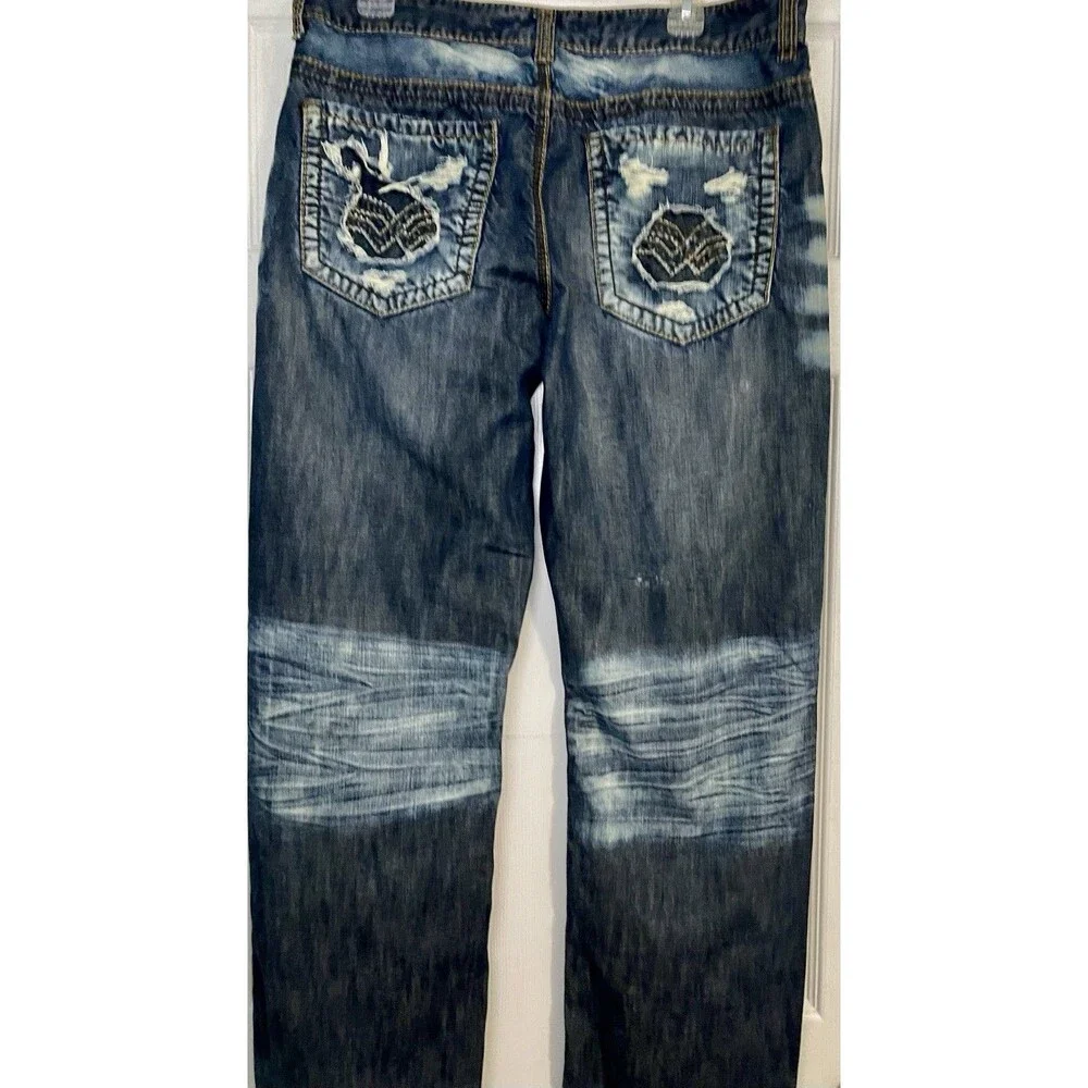Helix 34 X 32 Men's Custom Graphic Denim Jeans - Peace & Leaf Bleach Wash